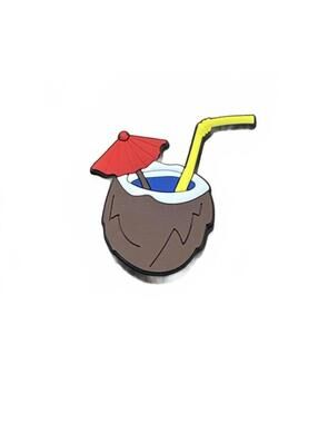 New XL Tropical Coconut Drink Enamel Croc Charm Umbrella and Straw 3 Inches